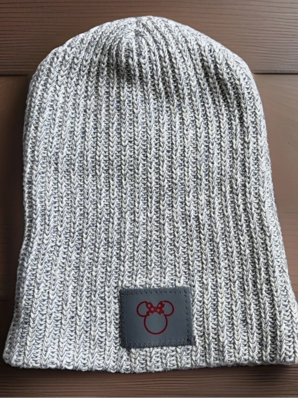 DISNEY X LOVE YOUR MELON Knit Beanie Hat Minnie Mouse Gray White Red Foil Logo